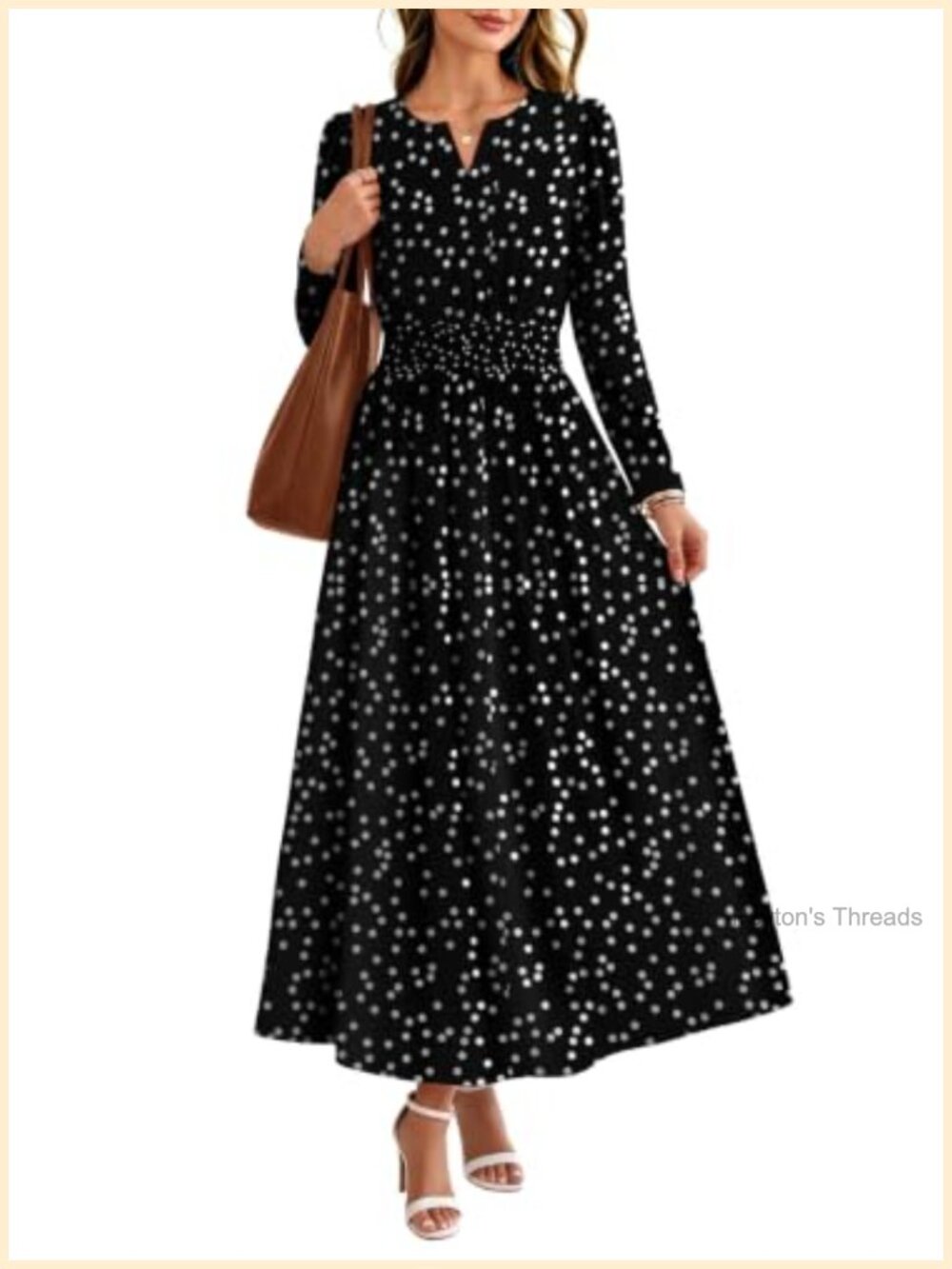 Boho Floral V-Neck Smocked Waist Long Sleeve Maxi Dress Pockets
